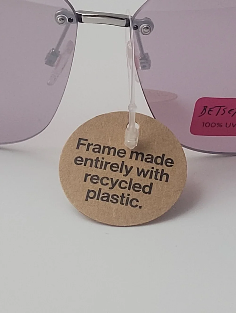 Betsey Johnson Purple Oversized Cat Eye Sunglasses Pearl Temples Rimless UV400
